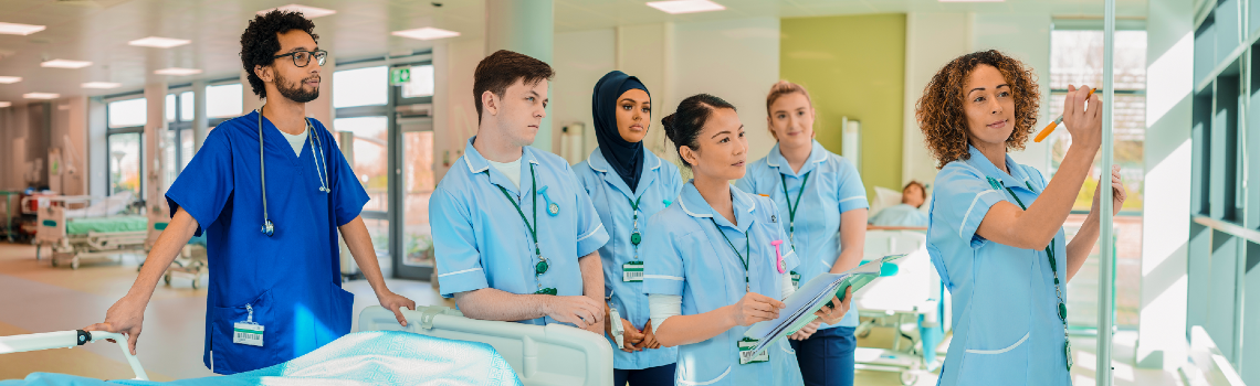 healthcare workers watching instructor