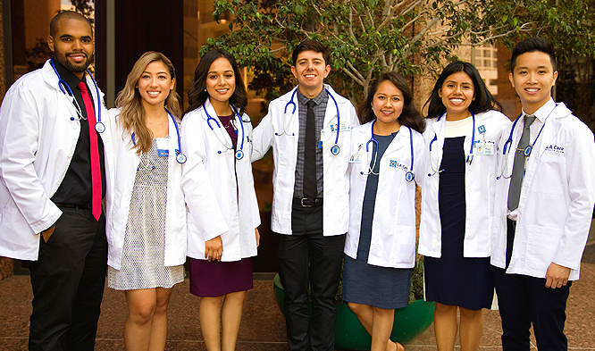 Seven of L.A. Care's medical school scholarship recipients standing together