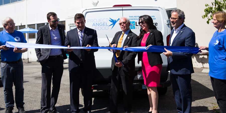 L.A. Care CEO John Baackes with Project Angel Food staff at ribbon-cutting ceremony for donated delivery van