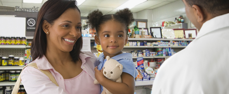 Mother and daughter at the pharmacy