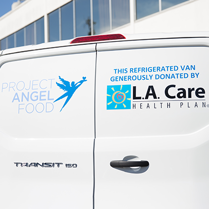 Meals Project Angel Food and L.A. Care logos on van