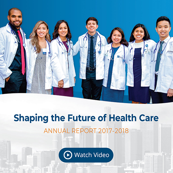 a group of first year medical students with title Shaping the Future of Health Care Annual Report 2017 to 2018