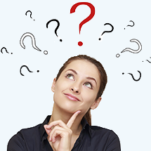 FAQs a woman surrounded by question marks