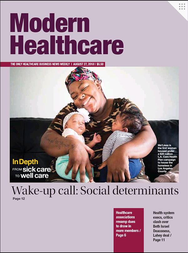 image of the cover of Modern Healthcare showing Ma'Lissa Simon and her babies for the L.A. Care story