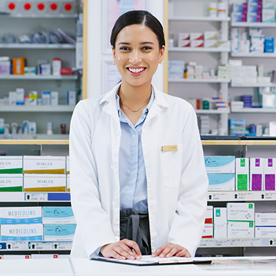 Pharmacist smiling Pharmacist smiling