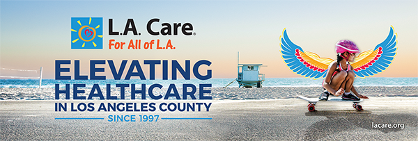 L.A. Care New Branding Campaign Image of girl on skateboard with wings on the beach