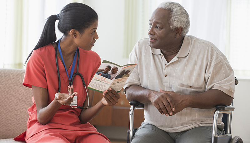 a patient talking with a provider
