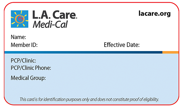 L.A. Care Medi-Cal Member ID card - Front