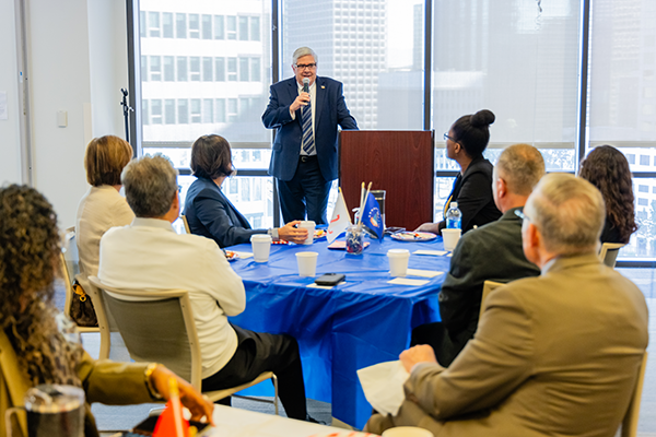 Terry Brown talking to participants