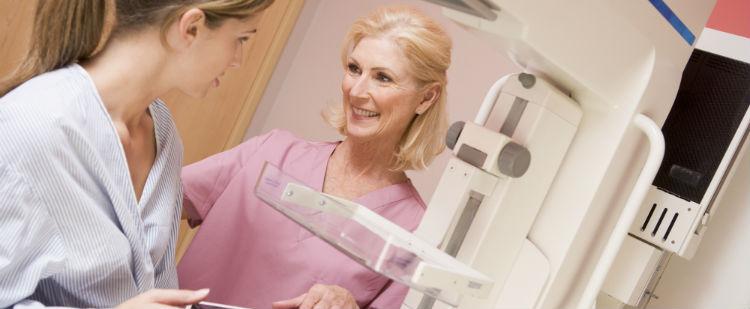 Woman preparing to get mammogram