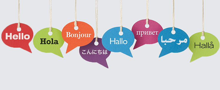 word bubbles each with hello in a different language